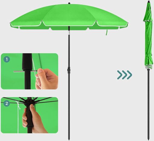 SONGMICS Strandparasol Diameter 200cm Tuinparasol UPF 50+ UV-bescherming Opvouwbare zonbescherming Draagbare glasvezel Paraplu Ribben Groen GPU65GNV1