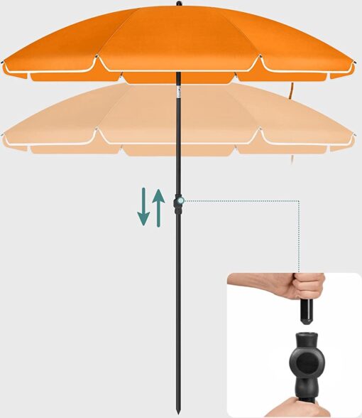 SONGMICS Strandparasol Diameter 200cm Tuinparasol UPF 50+ UV-bescherming Opvouwbare zonbescherming Draagbare glasvezel Paraplu Ribben Oranje GPU65OGV1